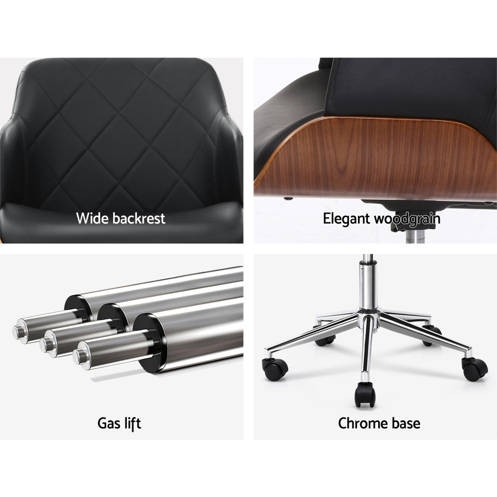 Artiss Wooden Office Chair with Fabric Seat Black view 5