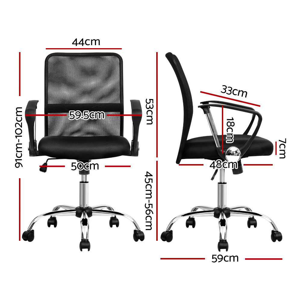 Artiss Mesh Office Chair Mid Back with Lumbar Support Black view 2