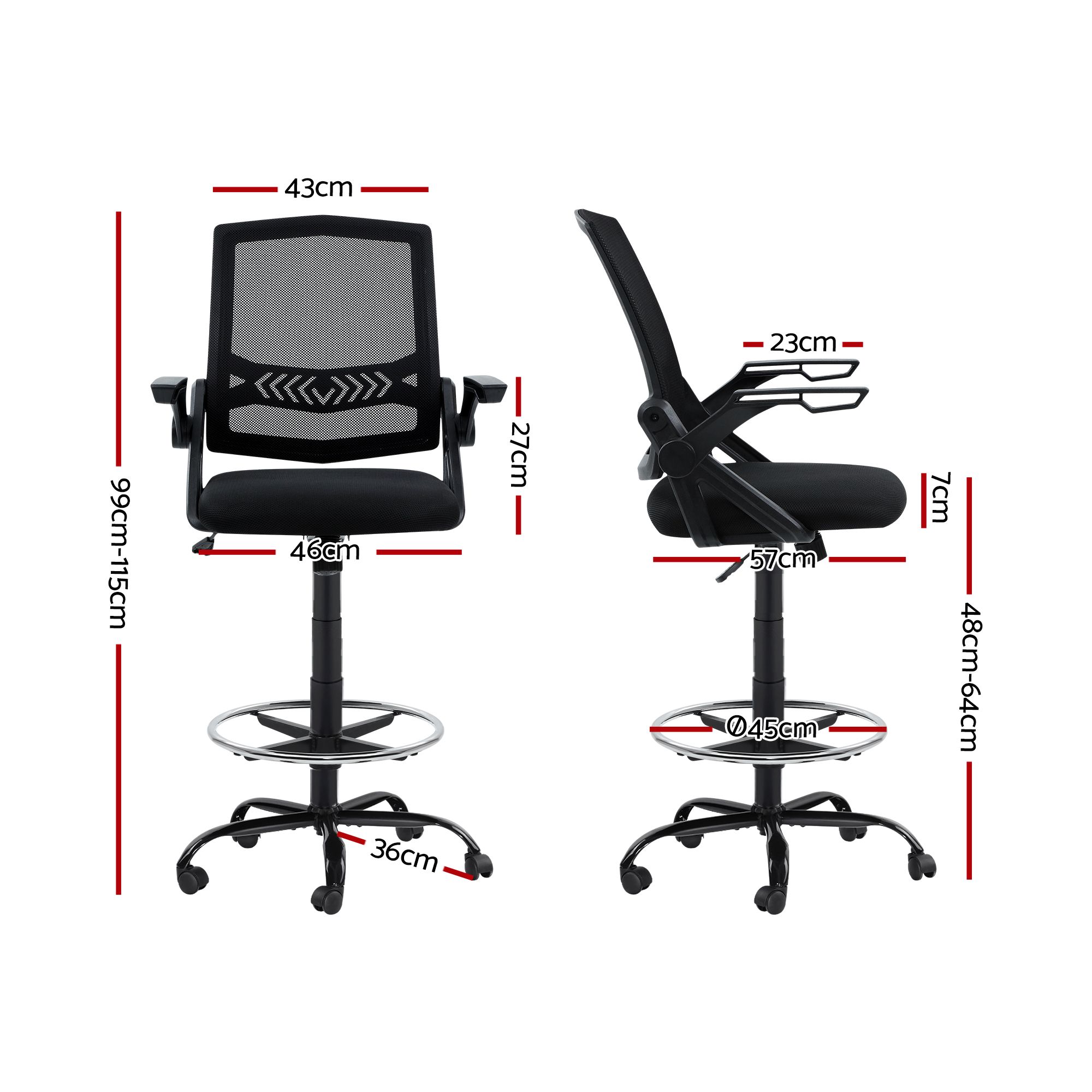 Artiss Breathable Mesh Drafting Office Chair Black view 2