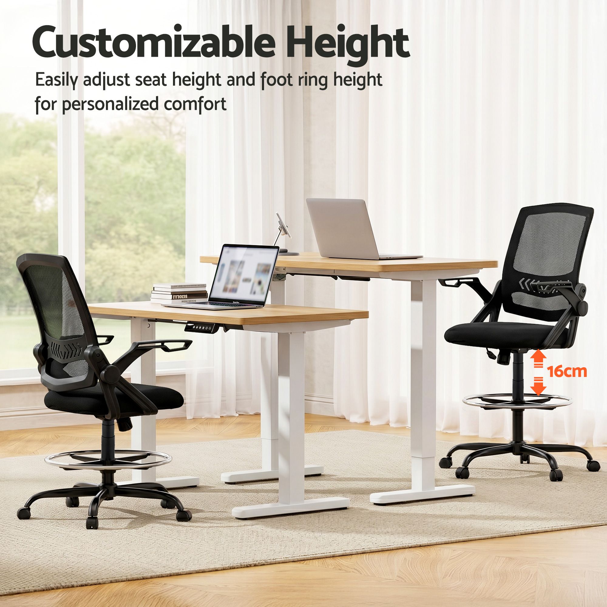 Artiss Breathable Mesh Drafting Office Chair Black view 4