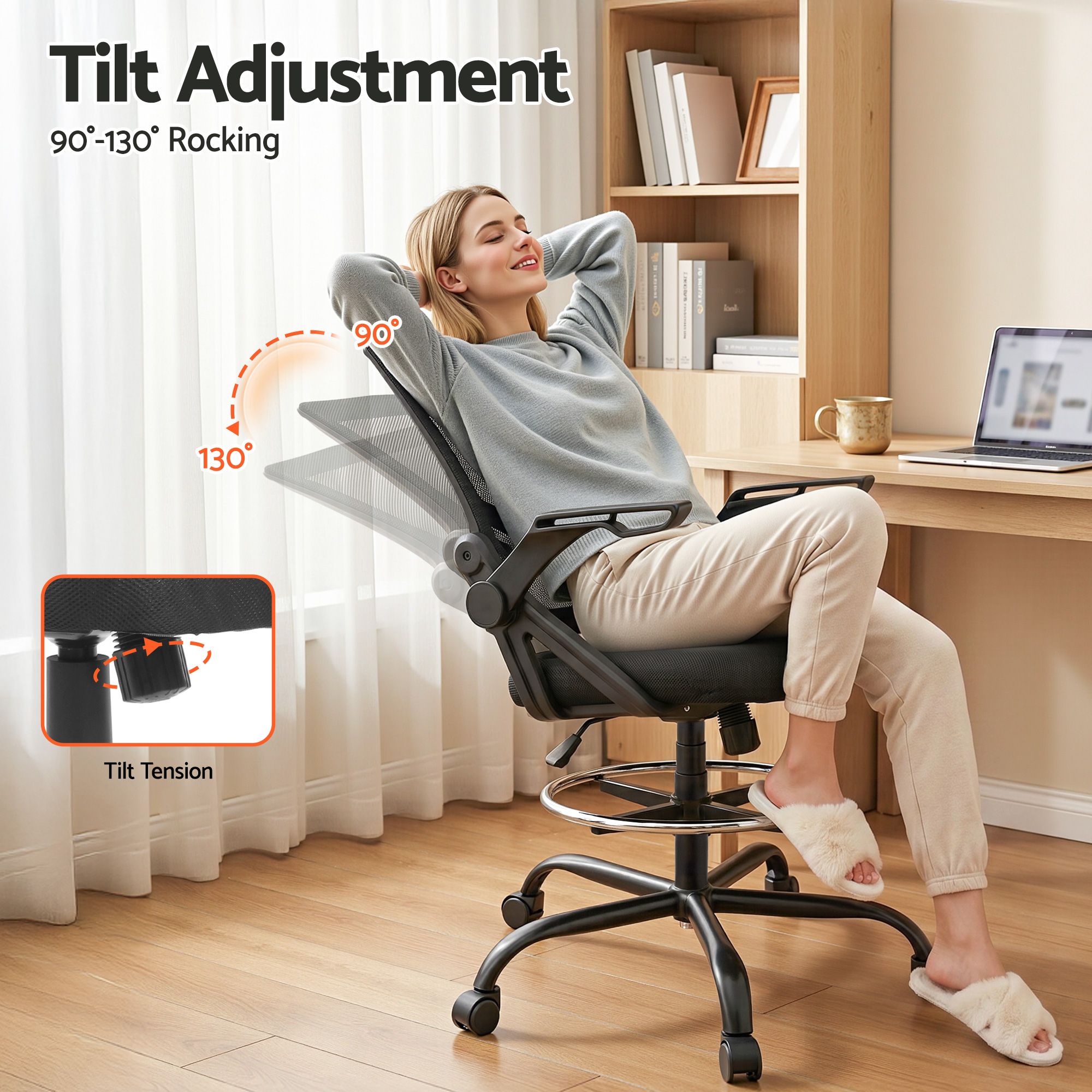 Artiss Breathable Mesh Drafting Office Chair Black view 5