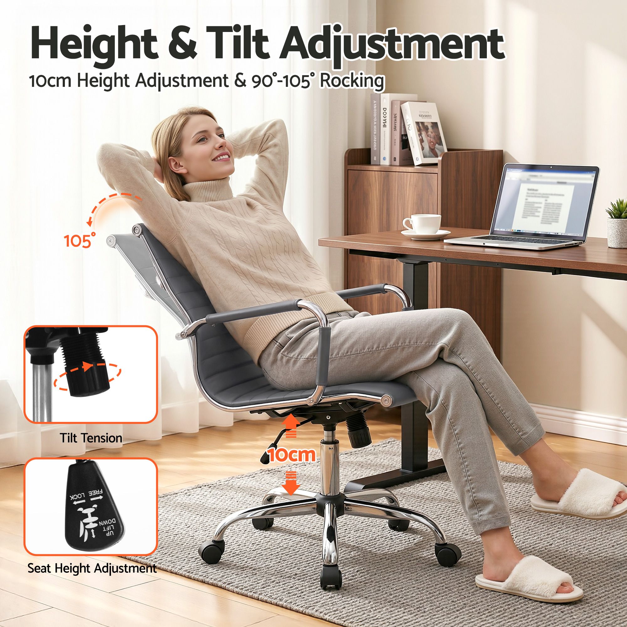 Artiss Mid Back PU Leather Office Chair Grey view 4