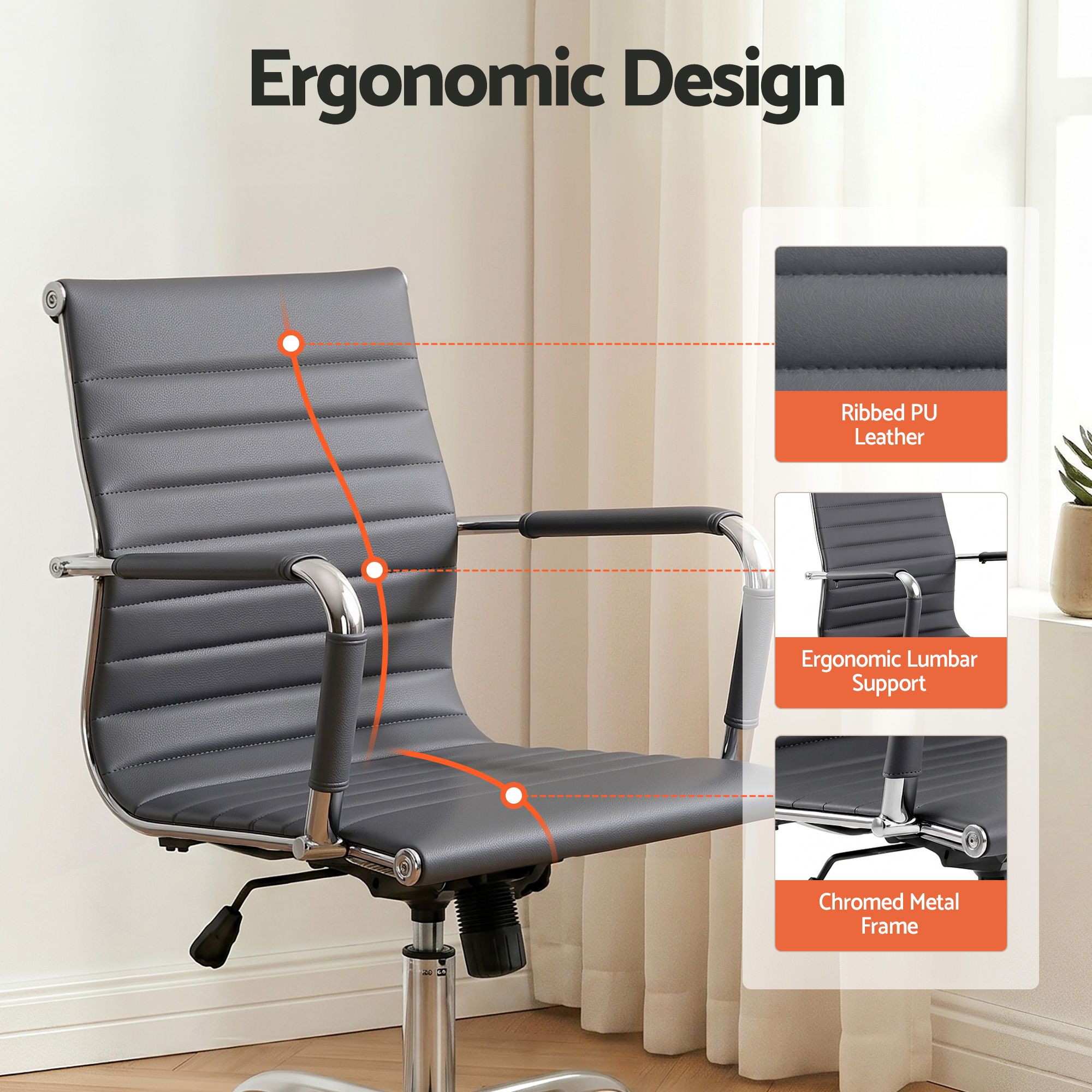Artiss Mid Back PU Leather Office Chair Grey view 5