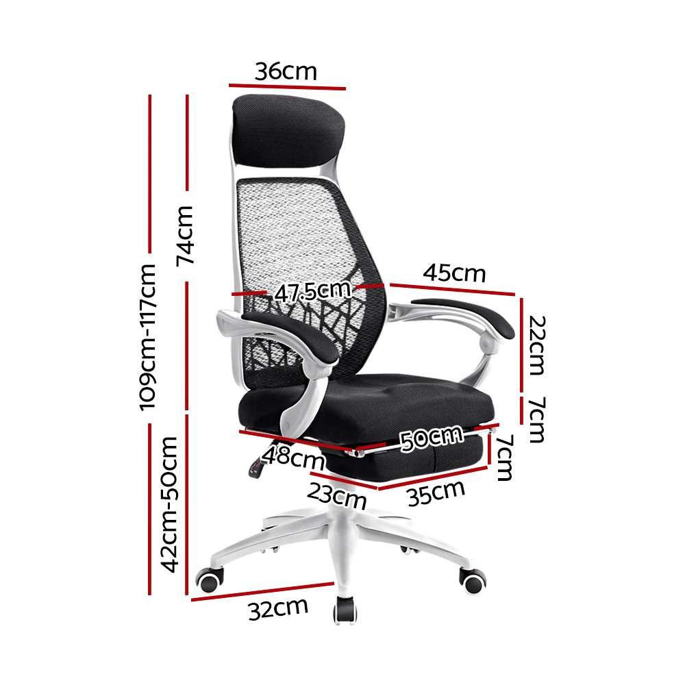 Artiss Mesh Office Chair Recliner with Storage Black White view 2
