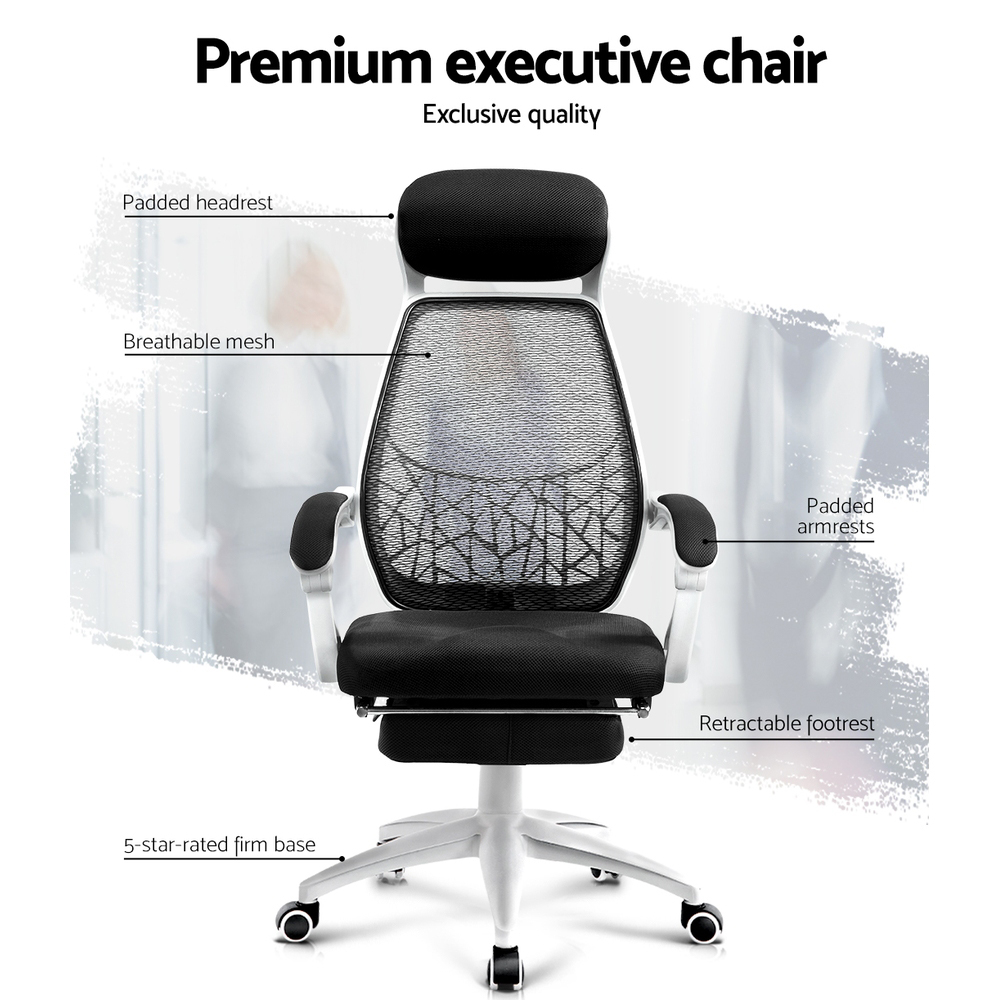 Artiss Mesh Office Chair Recliner with Storage Black White view 4