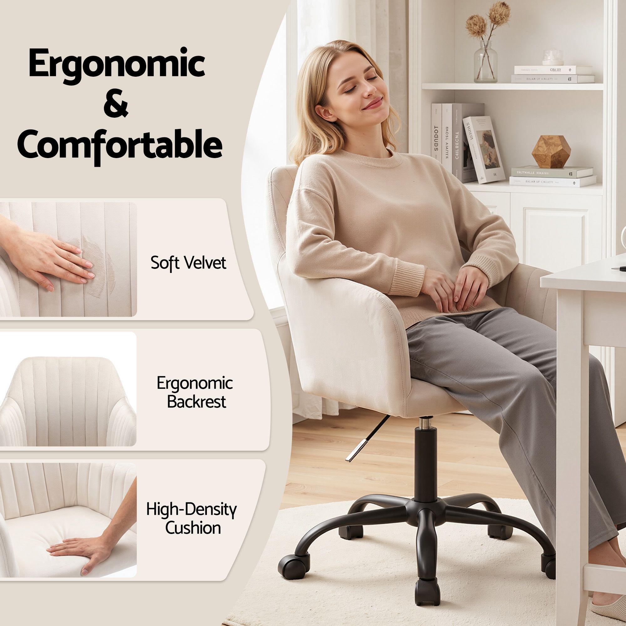 Artiss Velvet Office Chair with Gas Lift in 2 Colours view 5