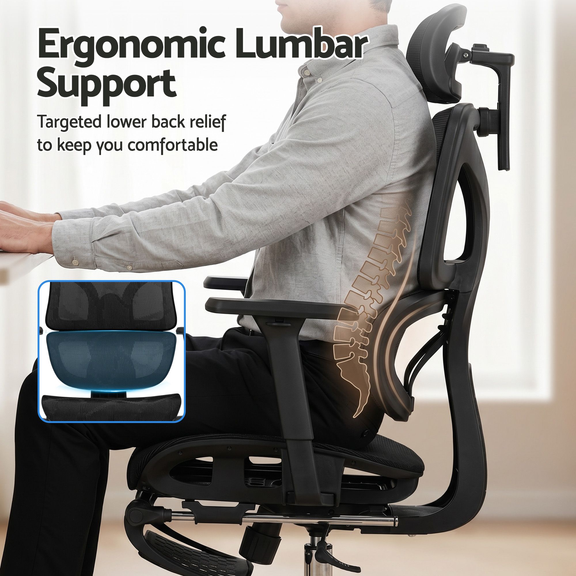 Artiss Ergonomic Office Chair with Footrest in 2 Colours view 4