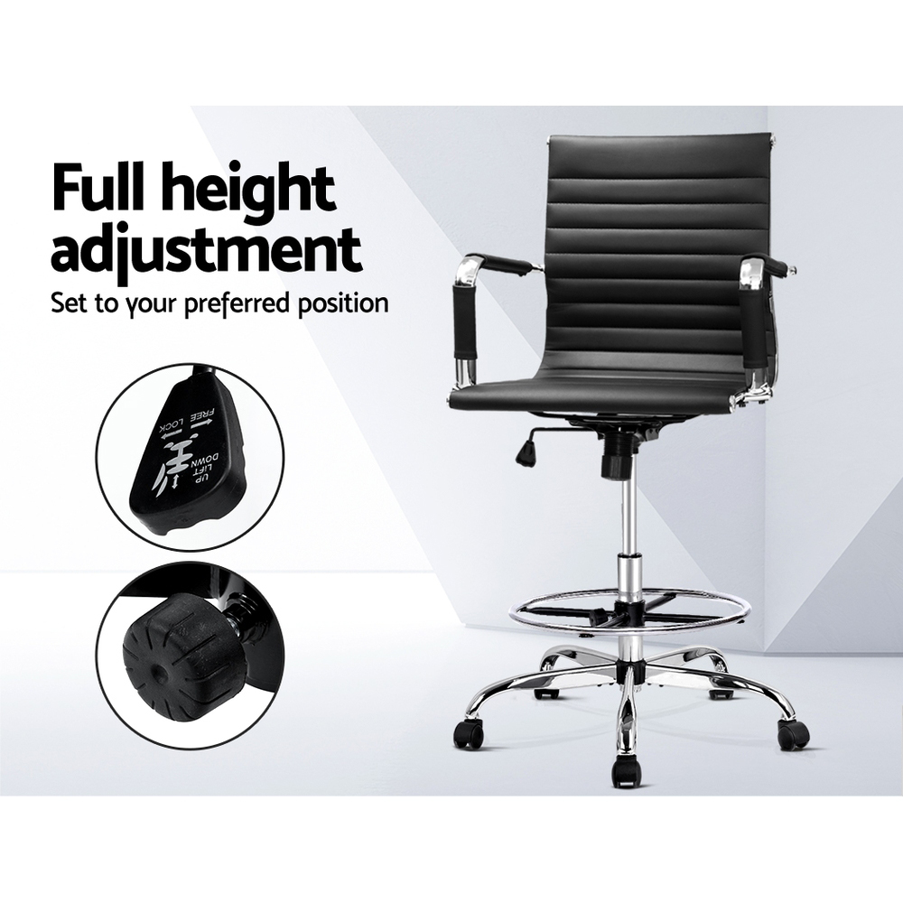 Artiss Leather Drafting Office Chair Black view 4