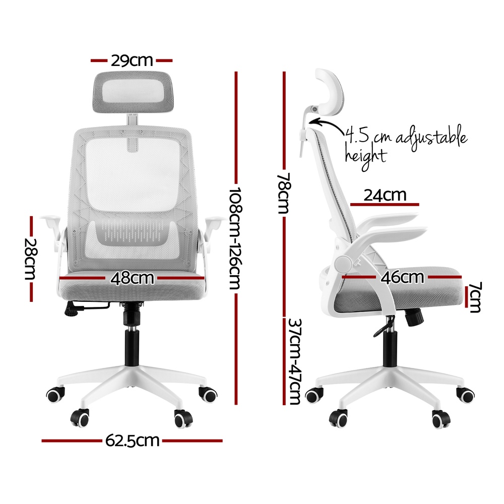Artiss Ergonomic Office Chair Headrest Adjustable Grey view 2