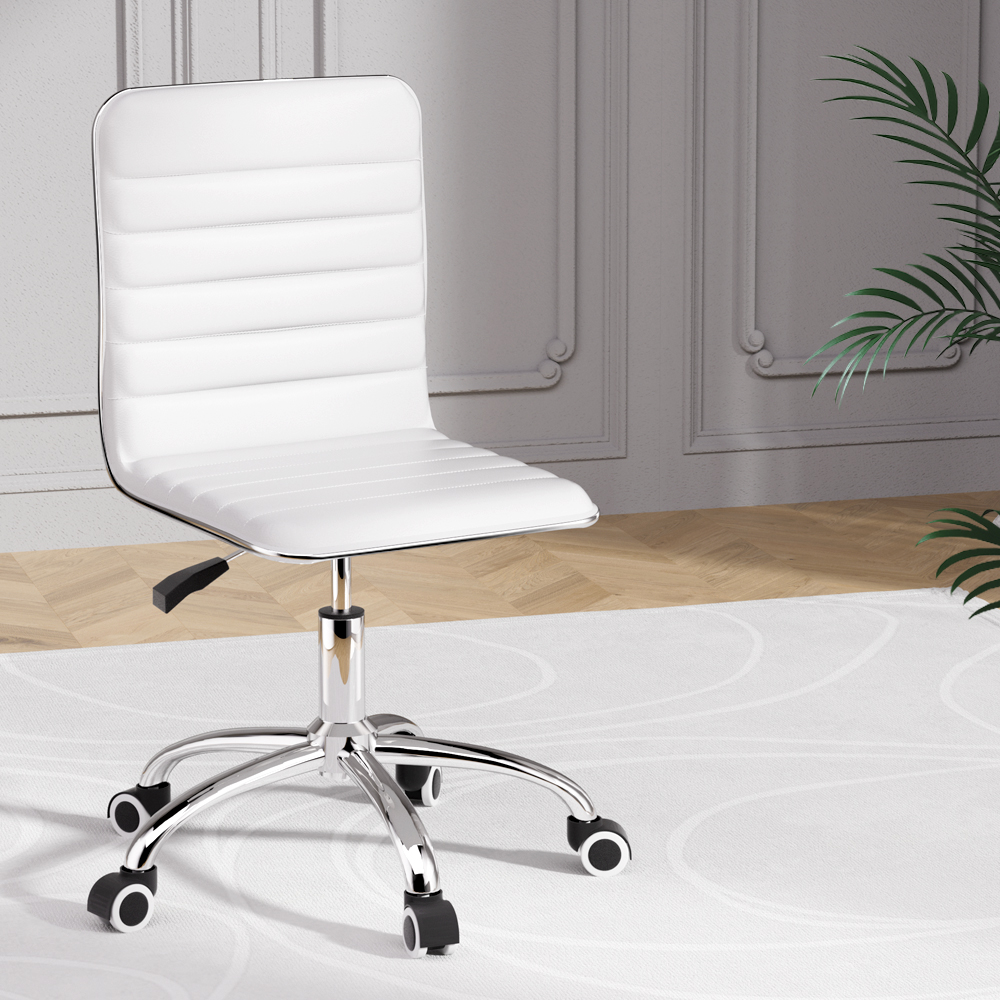 Artiss Low Back PU Leather Office Chair White