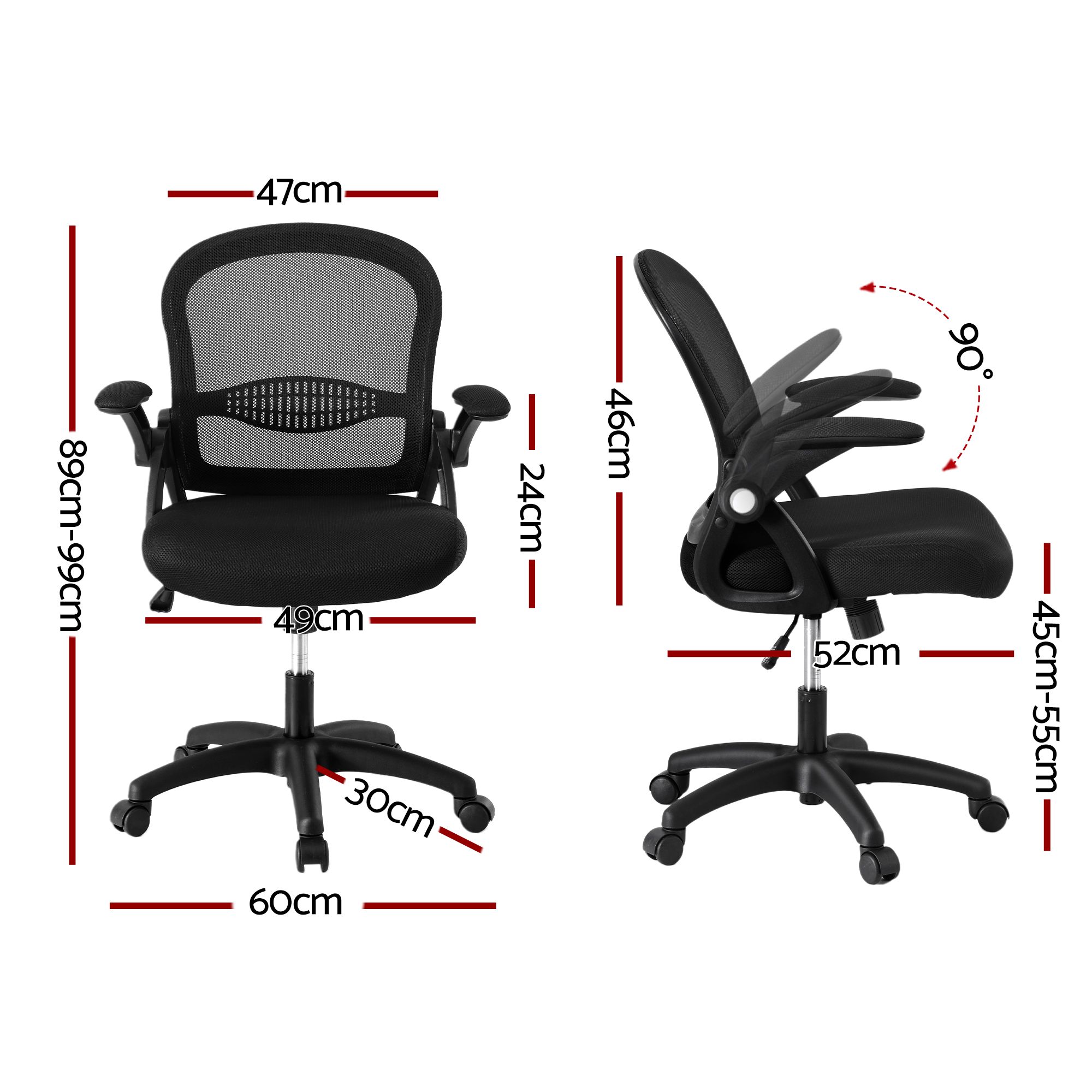 Artiss Mesh Office Chair Mid Back with Flip Up Arms view 2