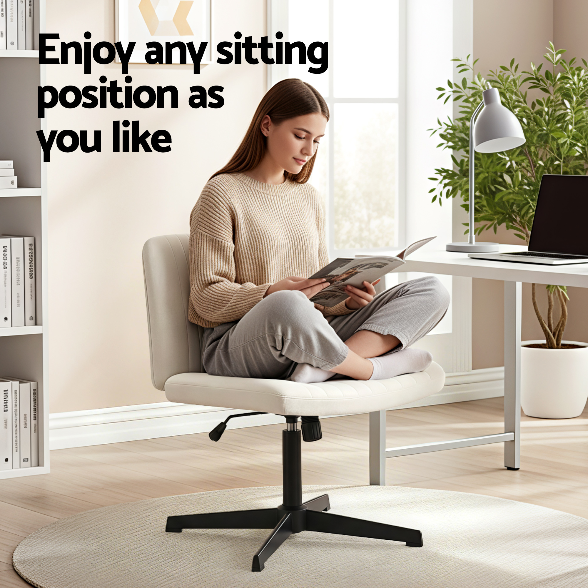 Artiss Height Adjustable Criss Cross Chair Beige view 5