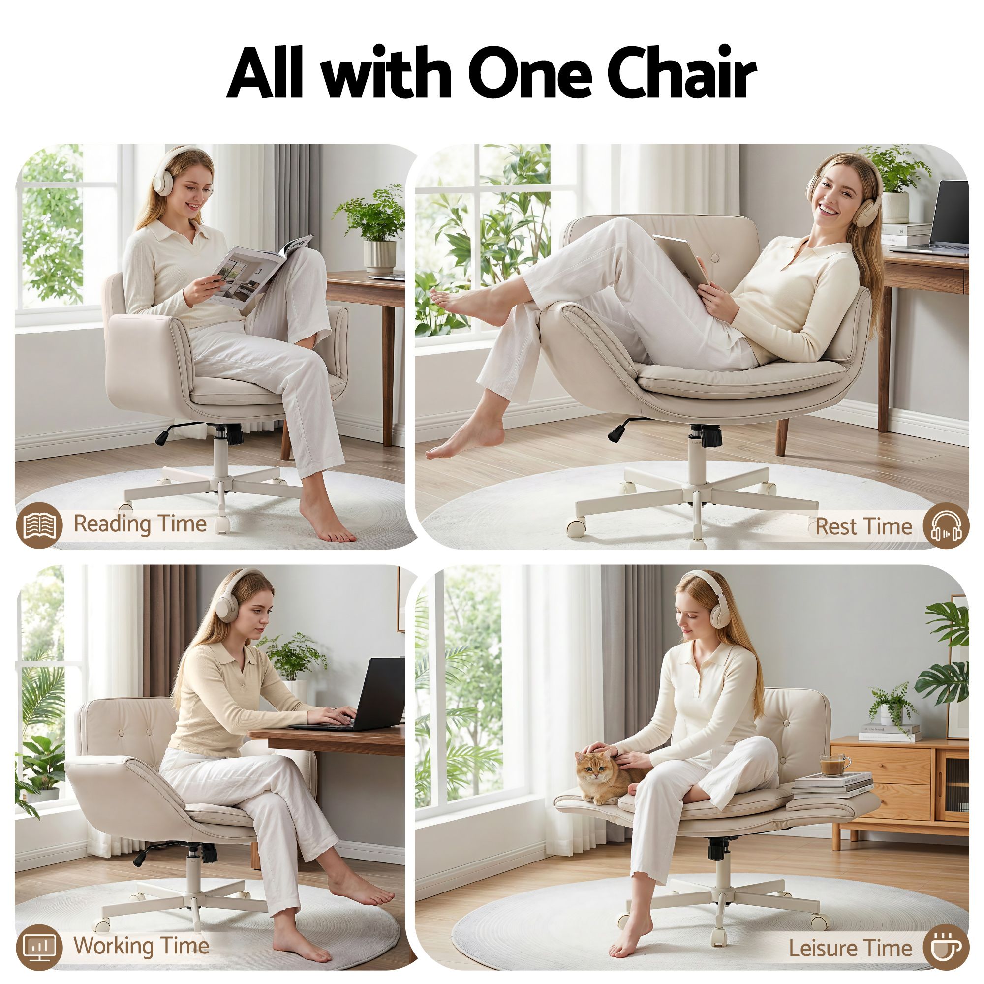 Artiss Criss Cross Chair Swivel PU Leather Vanity Beige view 4