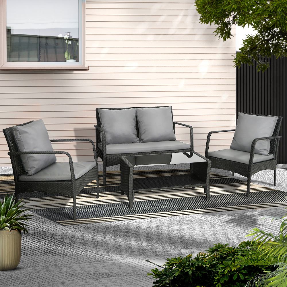 Gardeon Wicker 4-Piece Sofa Set with Table