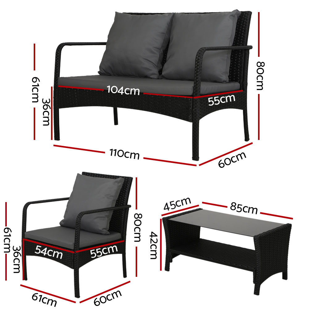 Gardeon Wicker 4-Piece Sofa Set with Table view 2