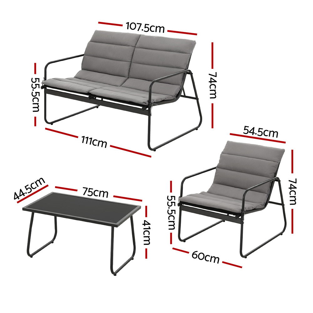 Gardeon 4PC Textilene Sofa Set with Cushions Black view 2
