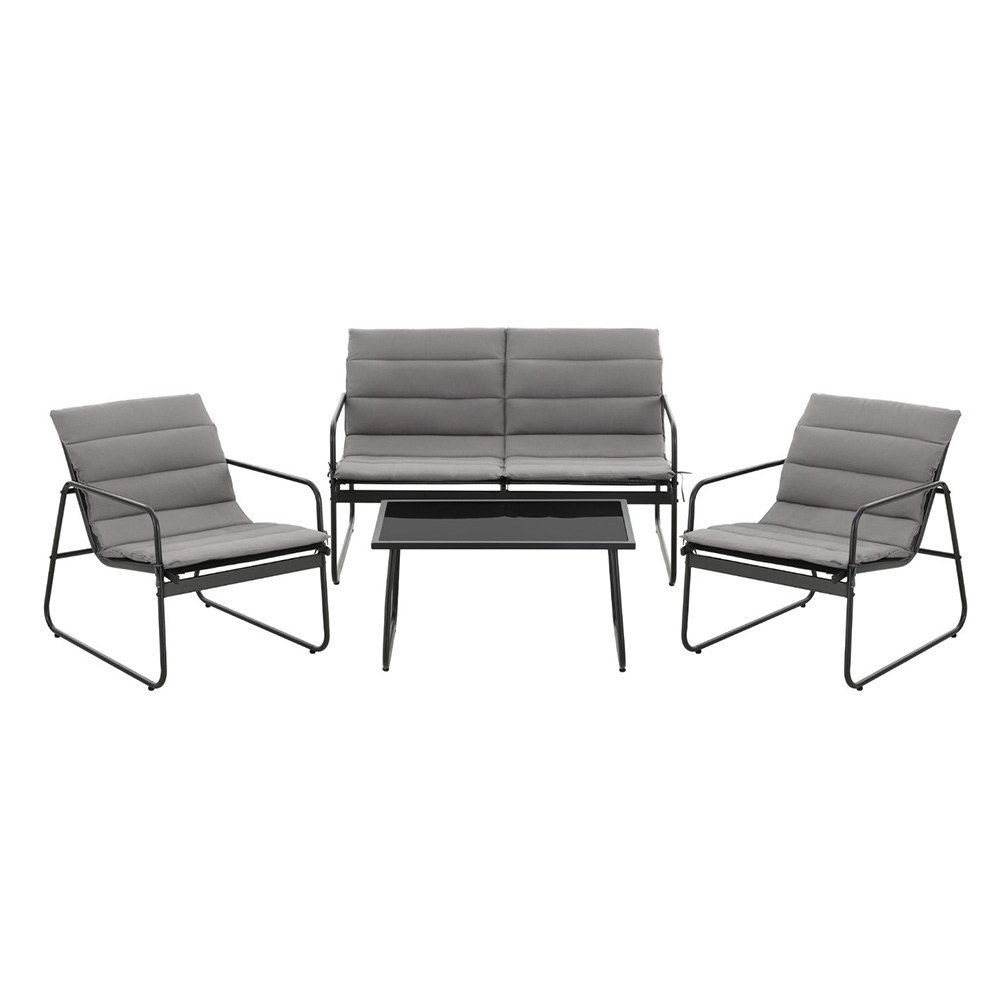 Gardeon 4PC Textilene Sofa Set with Cushions Black view 3