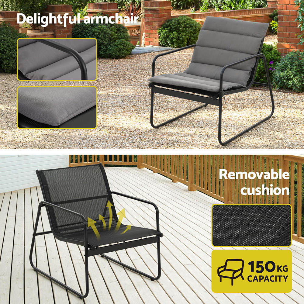 Gardeon 4PC Textilene Sofa Set with Cushions Black view 4