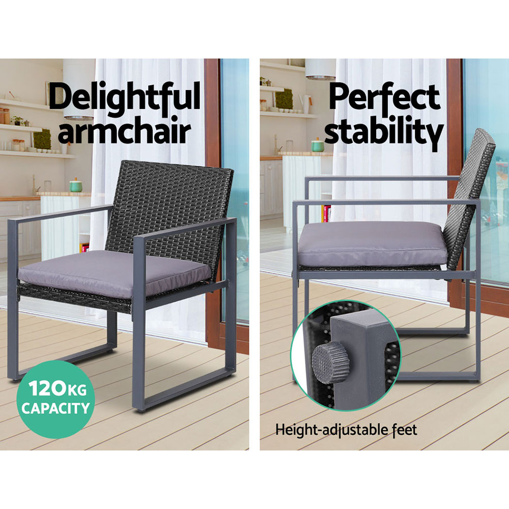 Gardeon 4PC Wicker Sofa Set Glass Top Table Black view 4