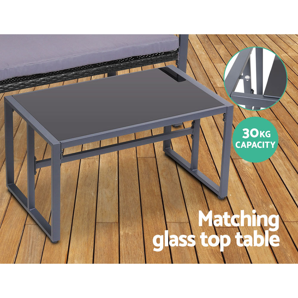 Gardeon 4PC Wicker Sofa Set Glass Top Table Black view 5