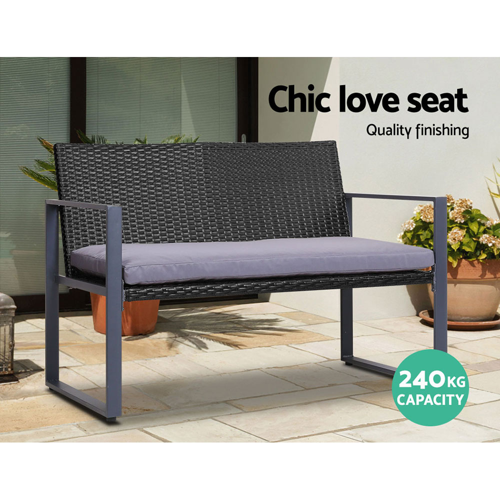 Gardeon 4PC Wicker Sofa Set with Storage Cover Black view 4