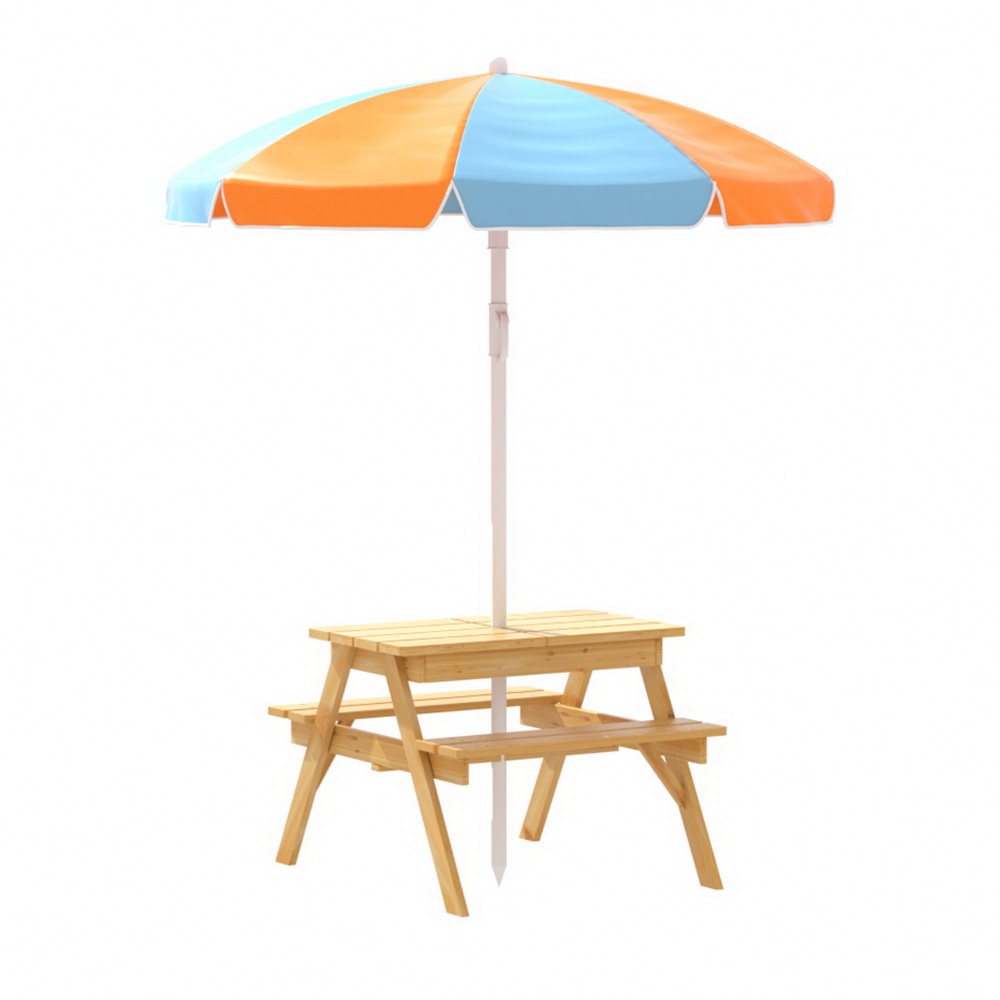 Keezi Kids Outdoor Table and Chairs Set with Umbrella & Sand Pit