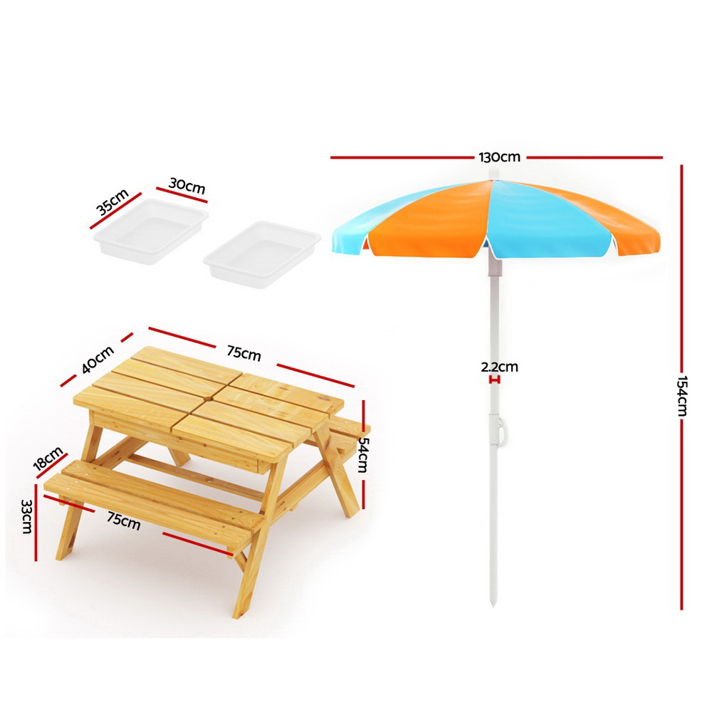 Keezi Kids Outdoor Table and Chairs Set with Umbrella & Sand Pit view 2