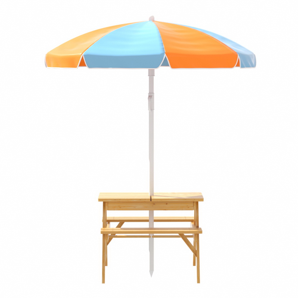 Keezi Kids Outdoor Table and Chairs Set with Umbrella & Sand Pit view 3