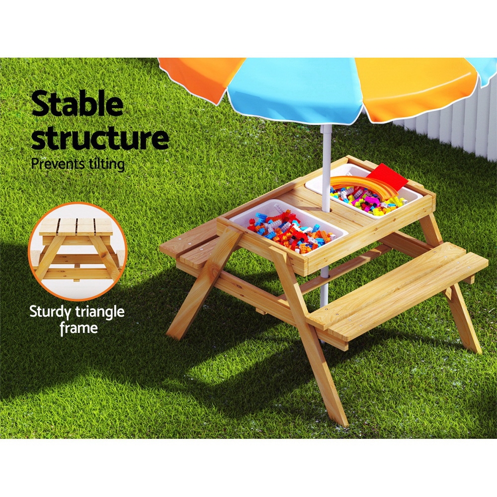 Keezi Kids Outdoor Table and Chairs Set with Umbrella & Sand Pit view 5