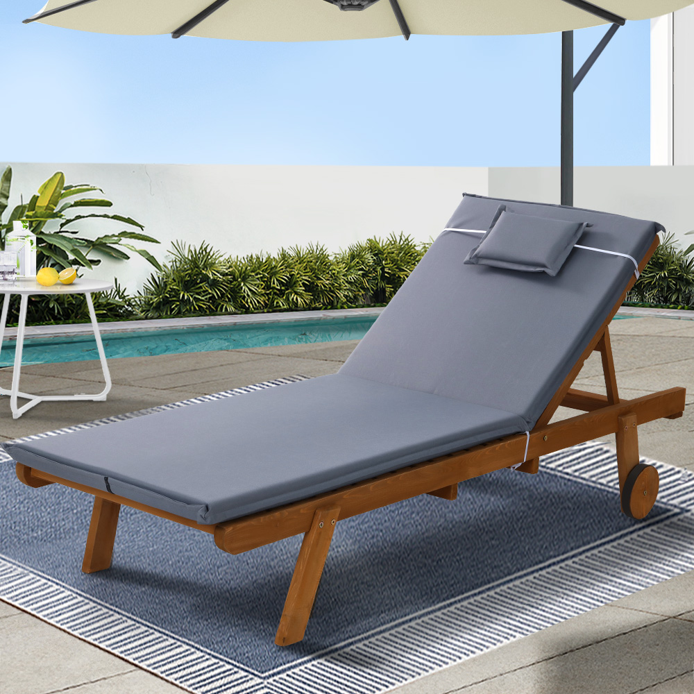 Gardeon Sun Lounge Wooden Day Bed with Wheels