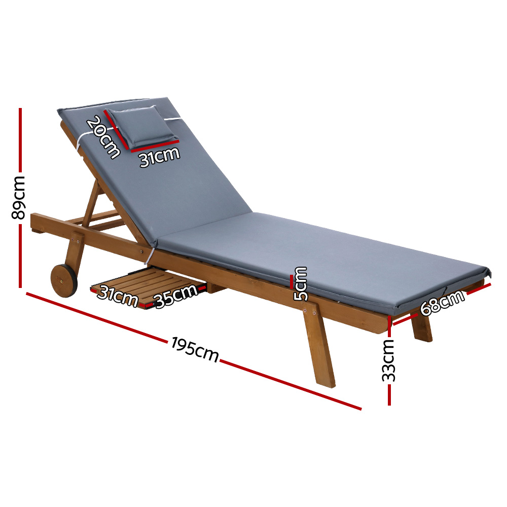Gardeon Sun Lounge Wooden Day Bed with Wheels view 2