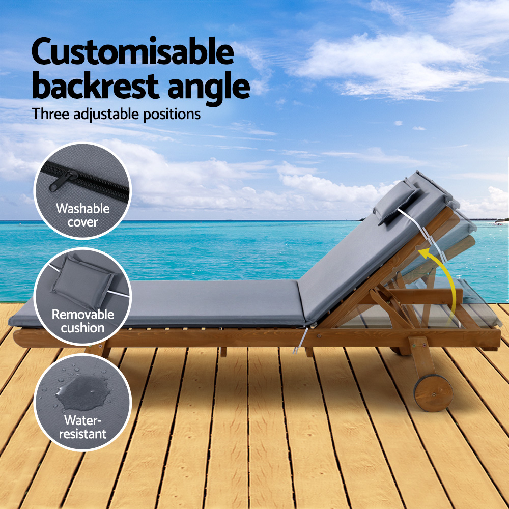 Gardeon Sun Lounge Wooden Day Bed with Wheels view 5