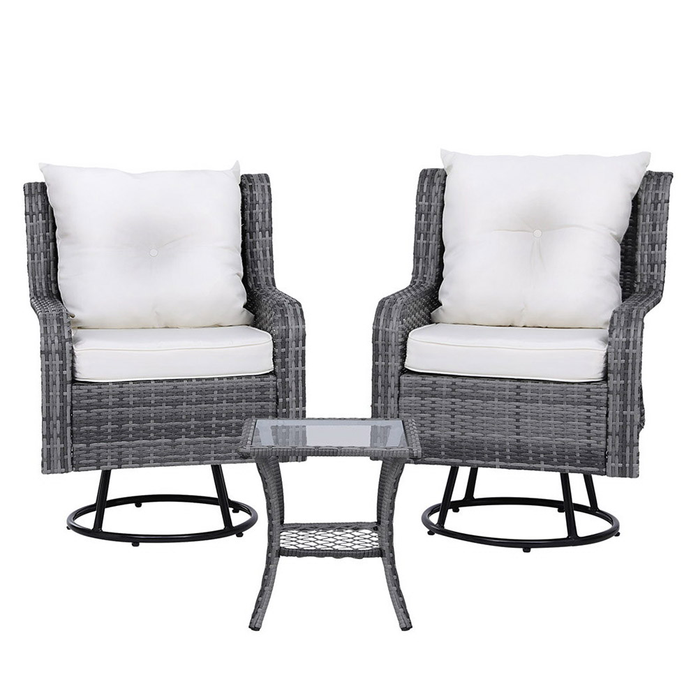 Gardeon 3PC Wicker Swivel Chairs and Side Table Set view 2