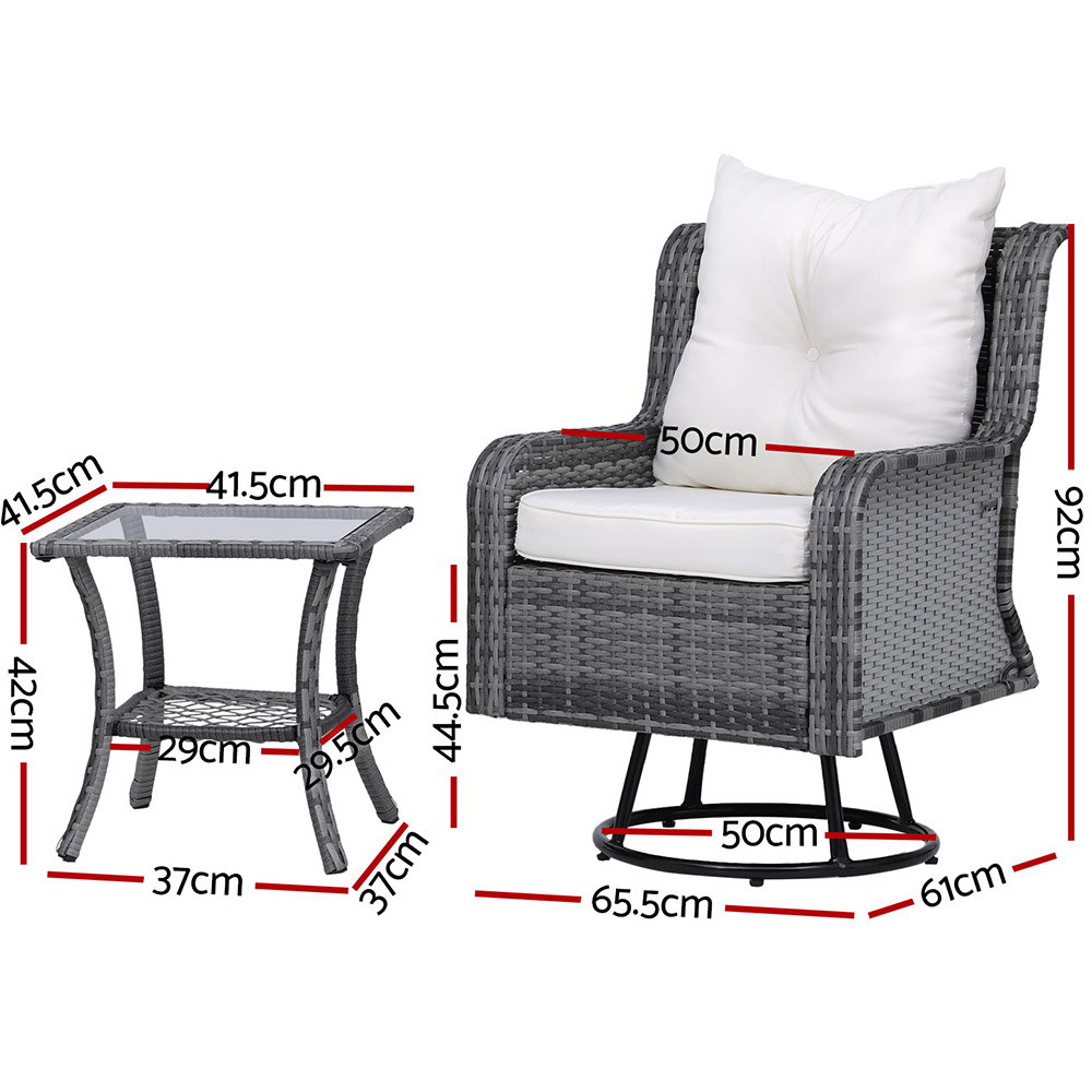 Gardeon 3PC Wicker Swivel Chairs and Side Table Set view 3
