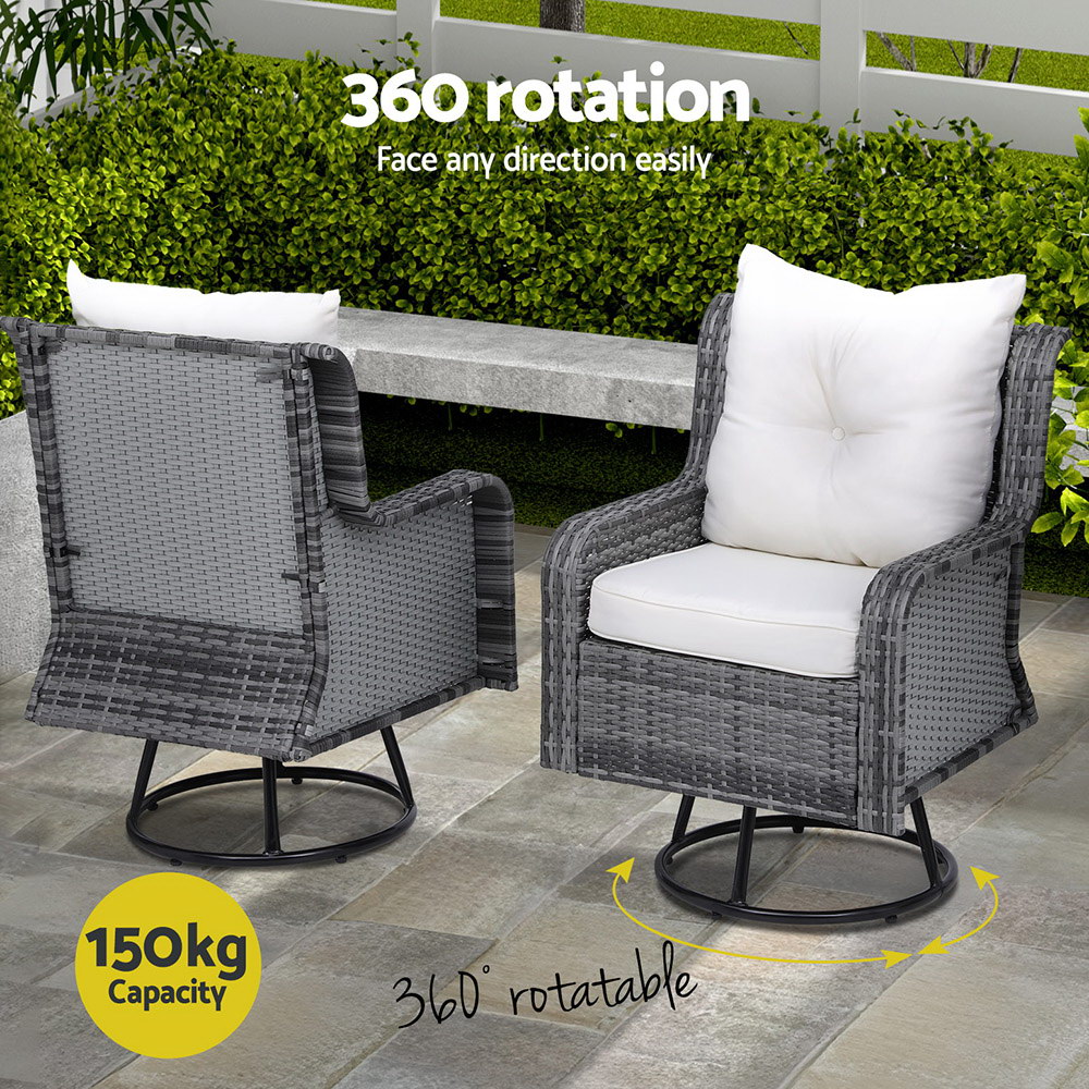 Gardeon 3PC Wicker Swivel Chairs and Side Table Set view 5
