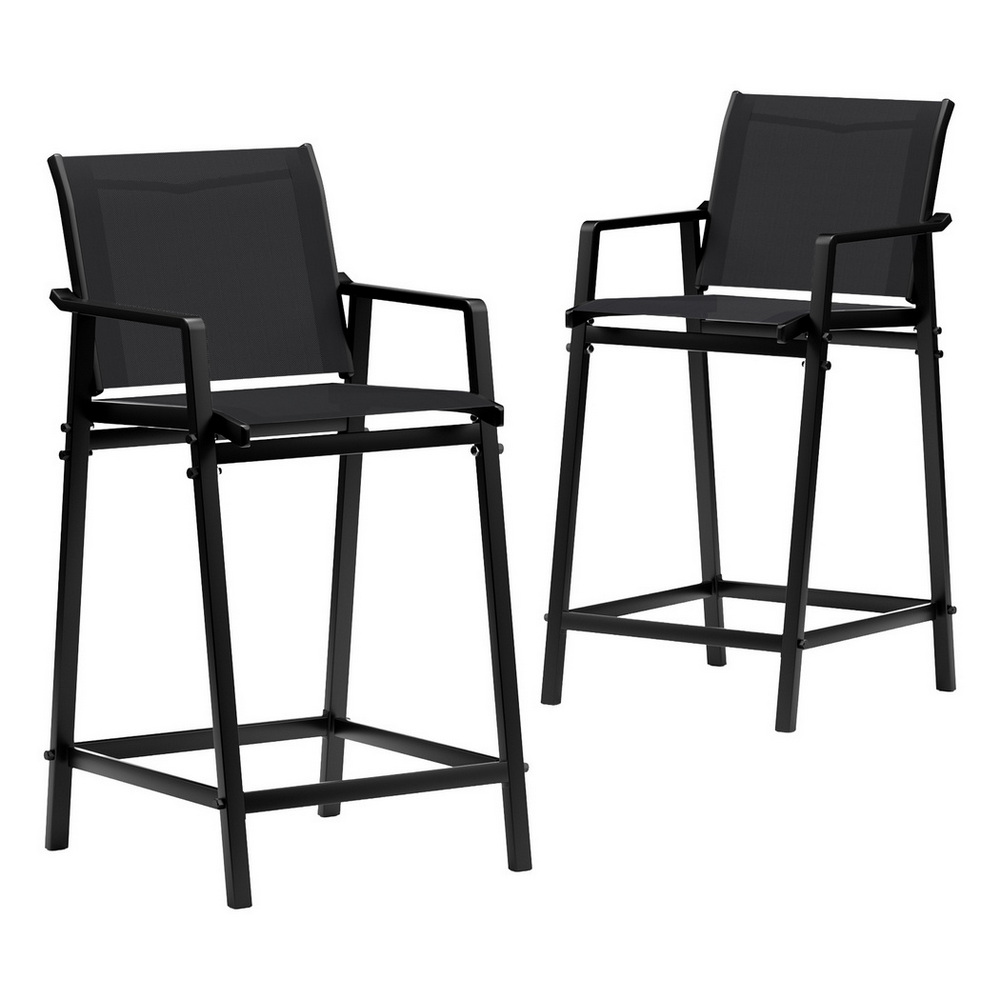 Gardeon 2 Piece Textilene Bar Stools Black