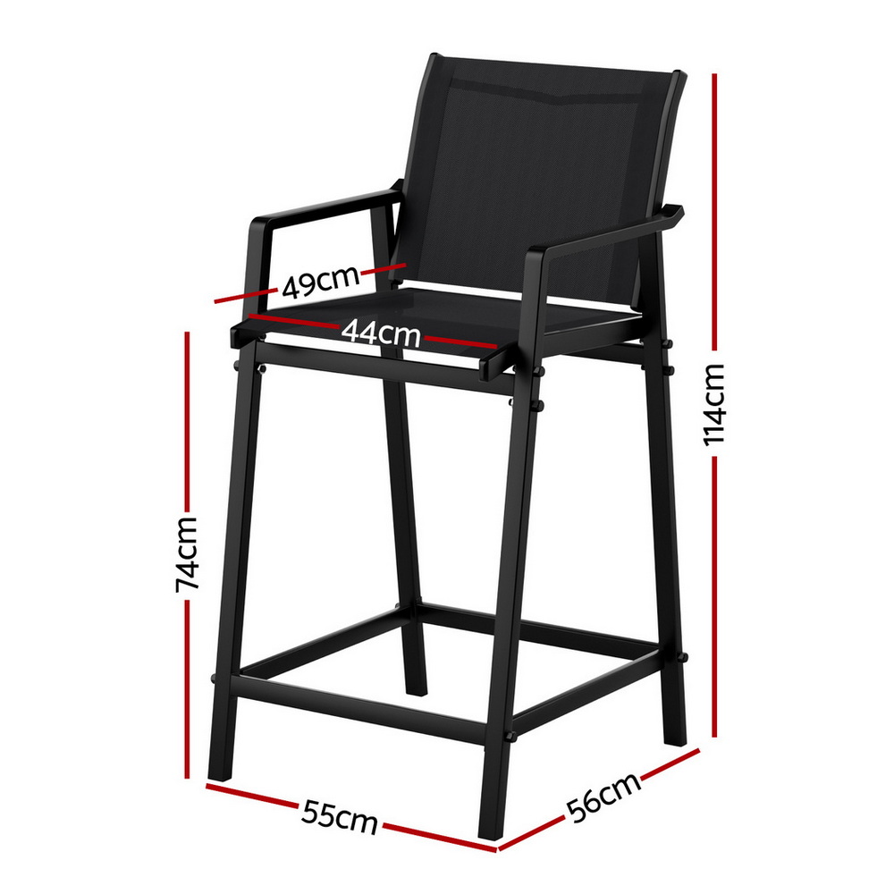 Gardeon 2 Piece Textilene Bar Stools Black view 2