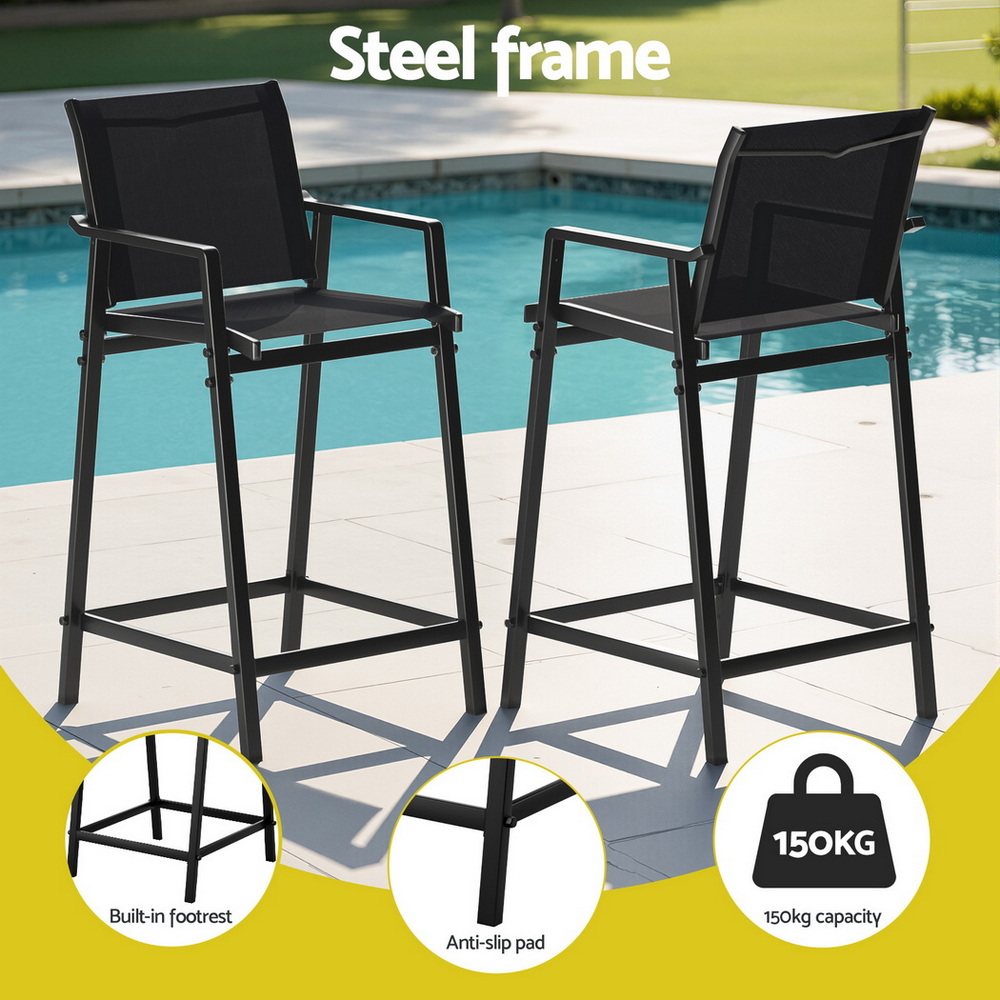 Gardeon 2 Piece Textilene Bar Stools Black view 4