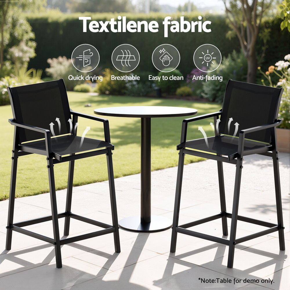 Gardeon 2 Piece Textilene Bar Stools Black view 5