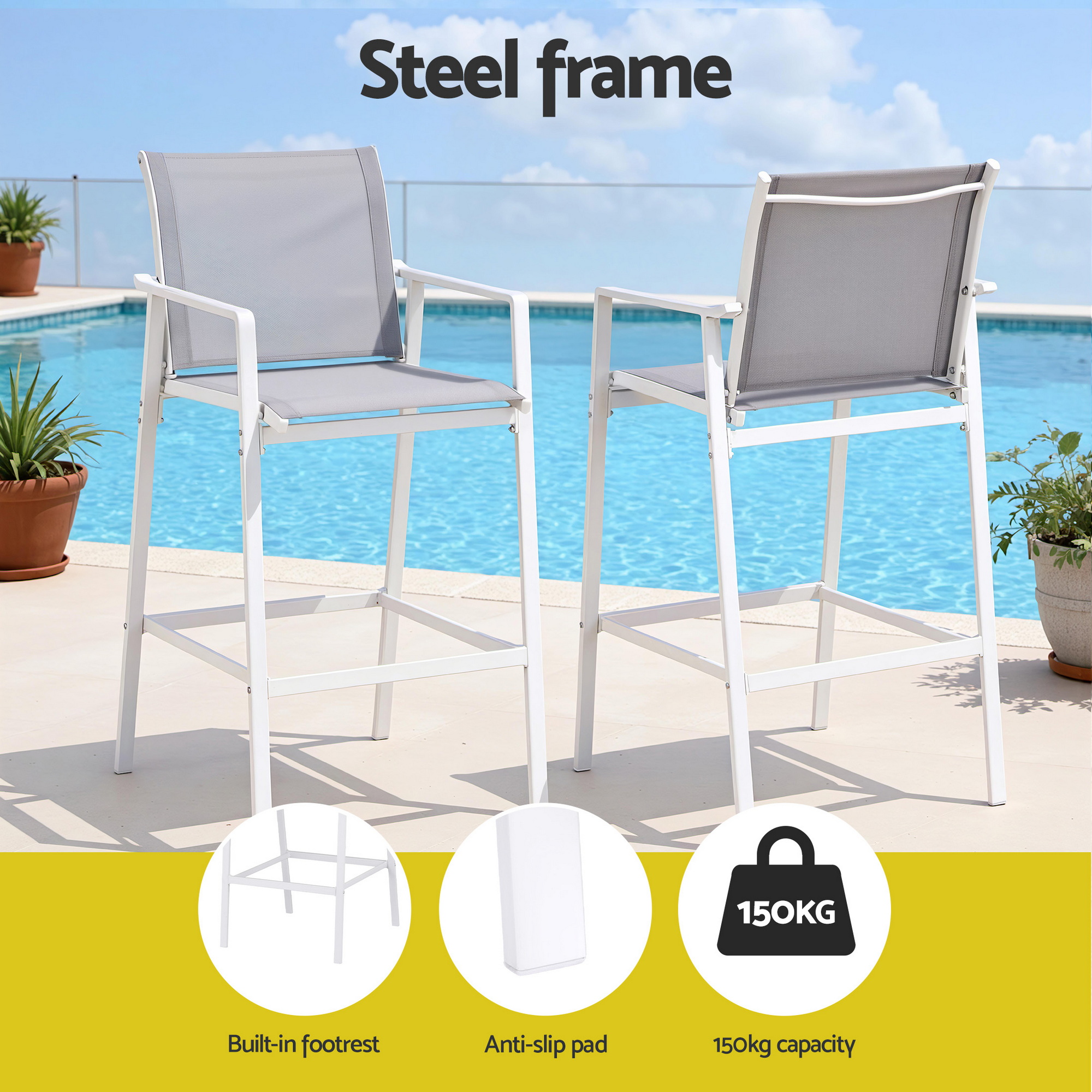 Gardeon 2 Piece Textilene Bar Stools White view 5