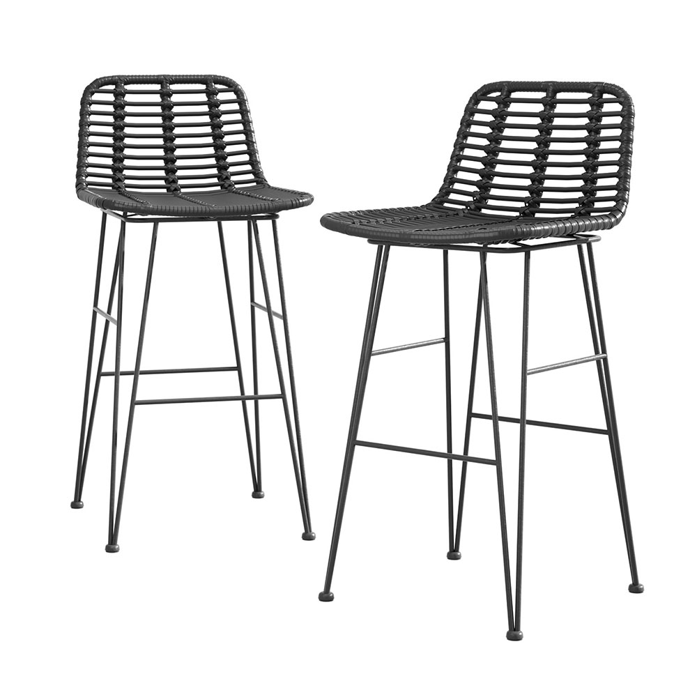 Gardeon 2 Piece Rattan Outdoor Bar Stools Black