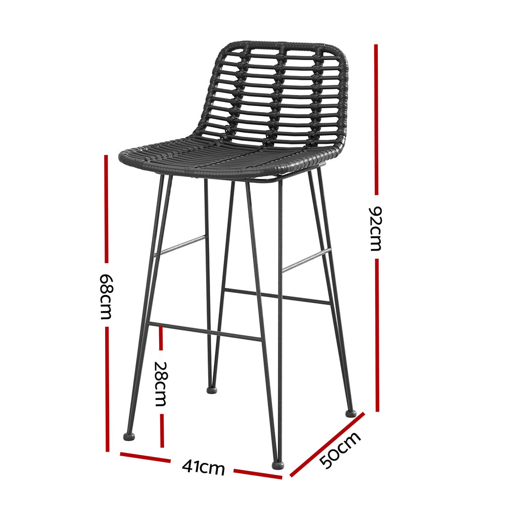 Gardeon 2 Piece Rattan Outdoor Bar Stools Black view 2