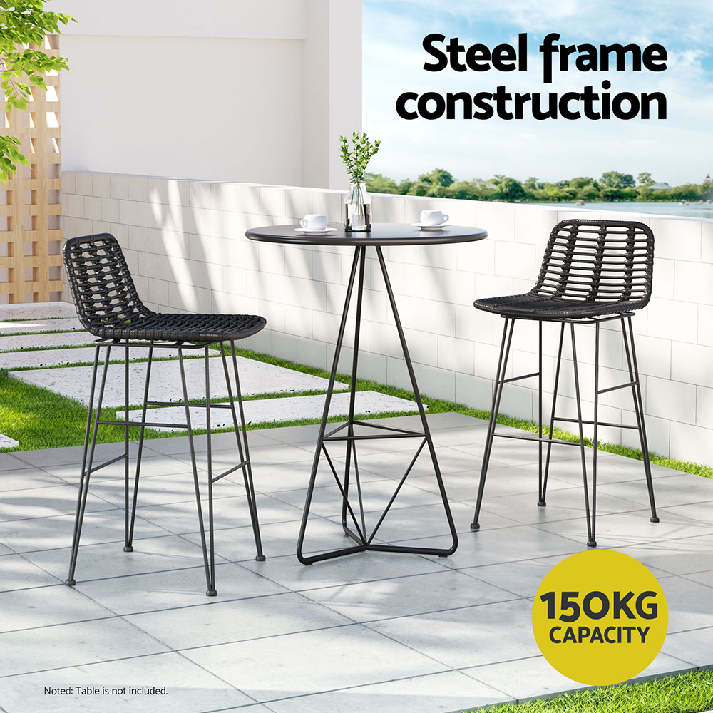 Gardeon 2 Piece Rattan Outdoor Bar Stools Black view 4
