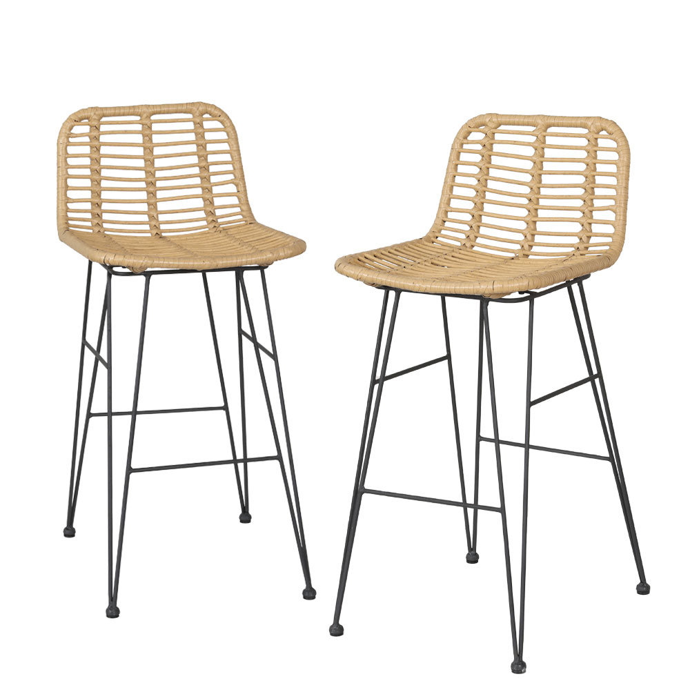 Gardeon 2 Piece Rattan Outdoor Bar Stools Natural
