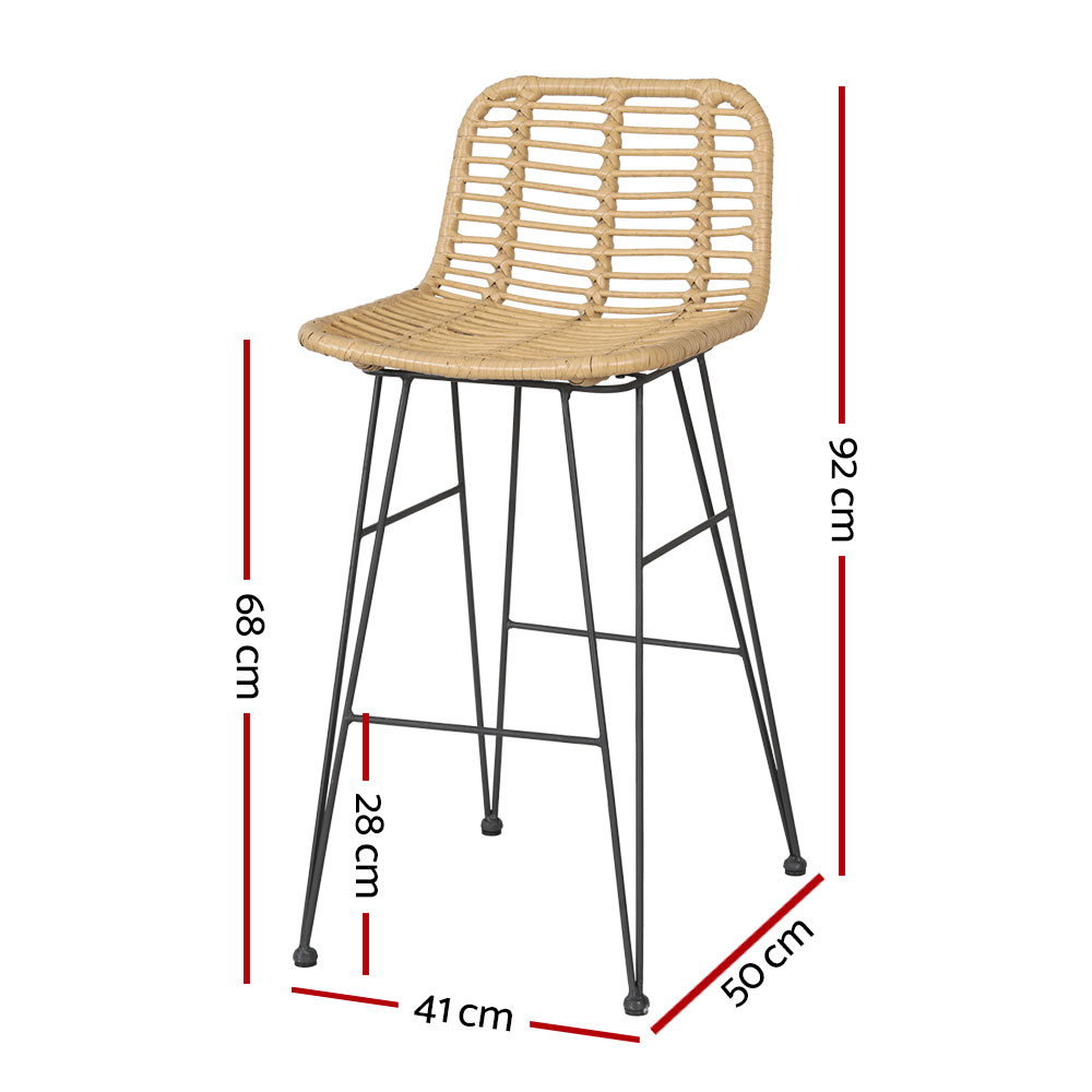 Gardeon 2 Piece Rattan Outdoor Bar Stools Natural view 2