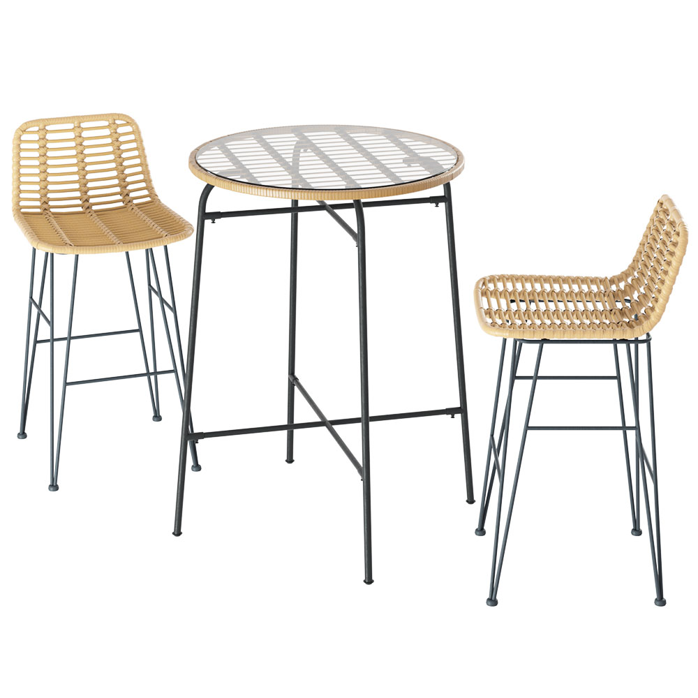 Gardeon 3 Piece Wicker Bar Set Bistro