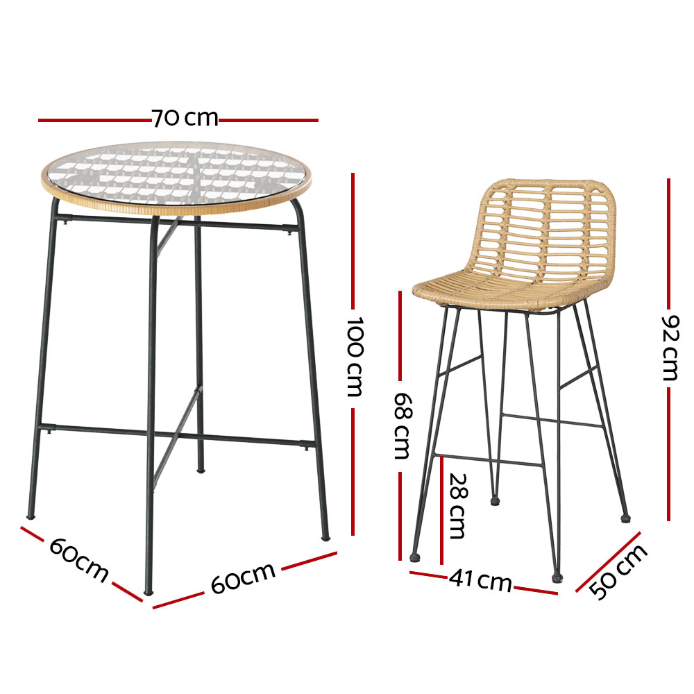 Gardeon 3 Piece Wicker Bar Set Bistro view 2