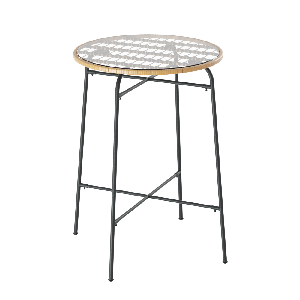 Gardeon Wicker Bar Table with Glass Top