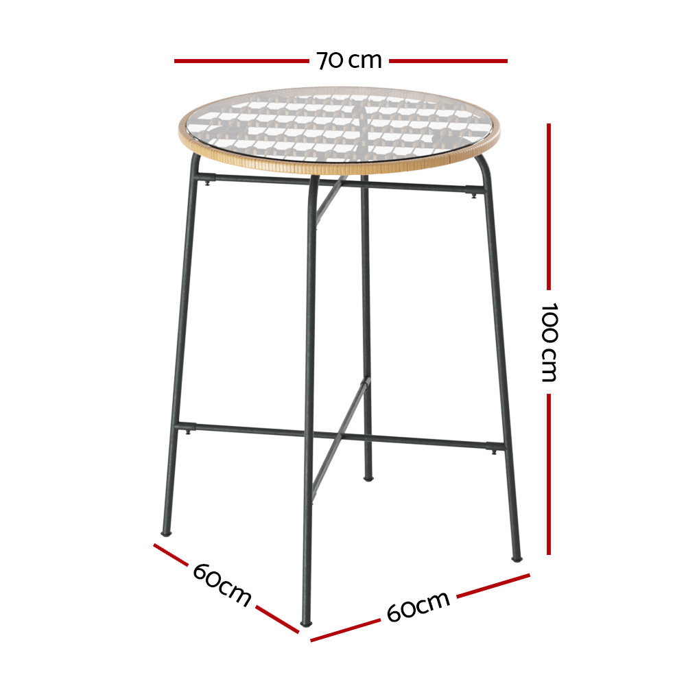 Gardeon Wicker Bar Table with Glass Top view 2