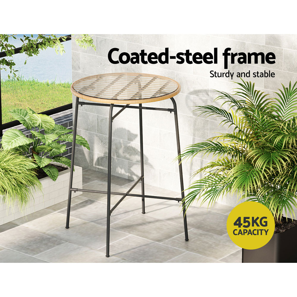 Gardeon Wicker Bar Table with Glass Top view 5